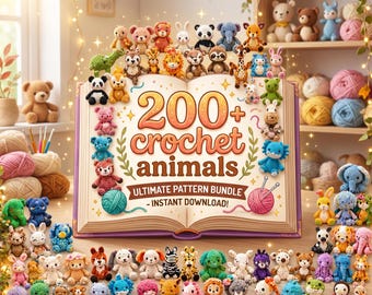 200+ Virkade Djur Mönsterpaket | Amigurumi PDF | Nybörjarvirkning | Söta Gosedjur Mönster | Gosedjur | Direkt Digital Nedladdning