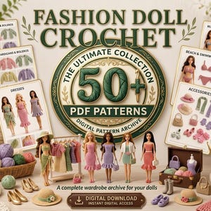 50+ Crochet Doll Clothes Pattern Bundle PDF, Fashion Doll Dress Outfit Accessories Patterns Digital Download