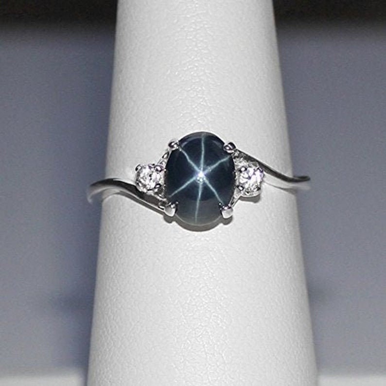 Weddings Landy Star Sapphire Ring Oval Cut 6 Star Ring Silver Ring For Women Blue Star Sapphire Ring,925 Sterling Silver Engagement Ring