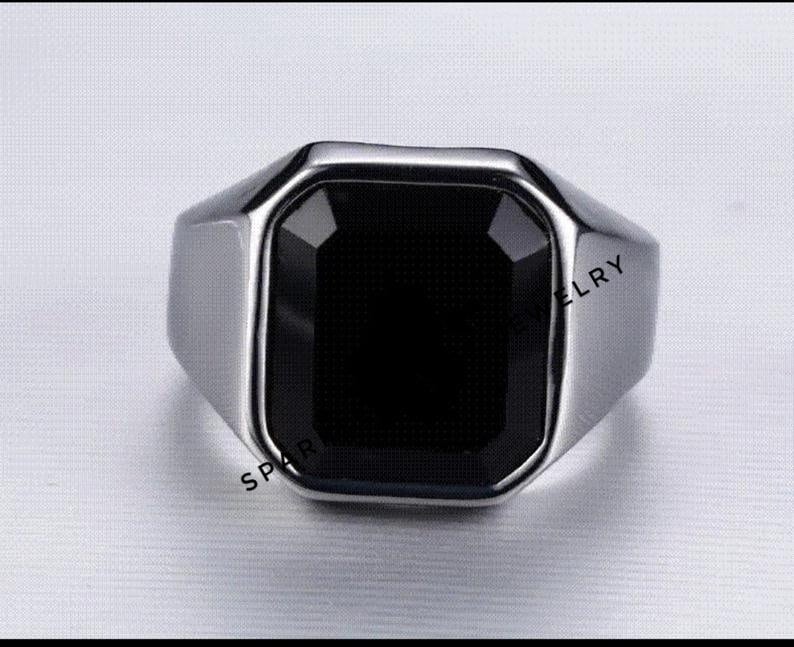 Natural Black Onyx Men's Ring in 925 Sterling Silver Etsy