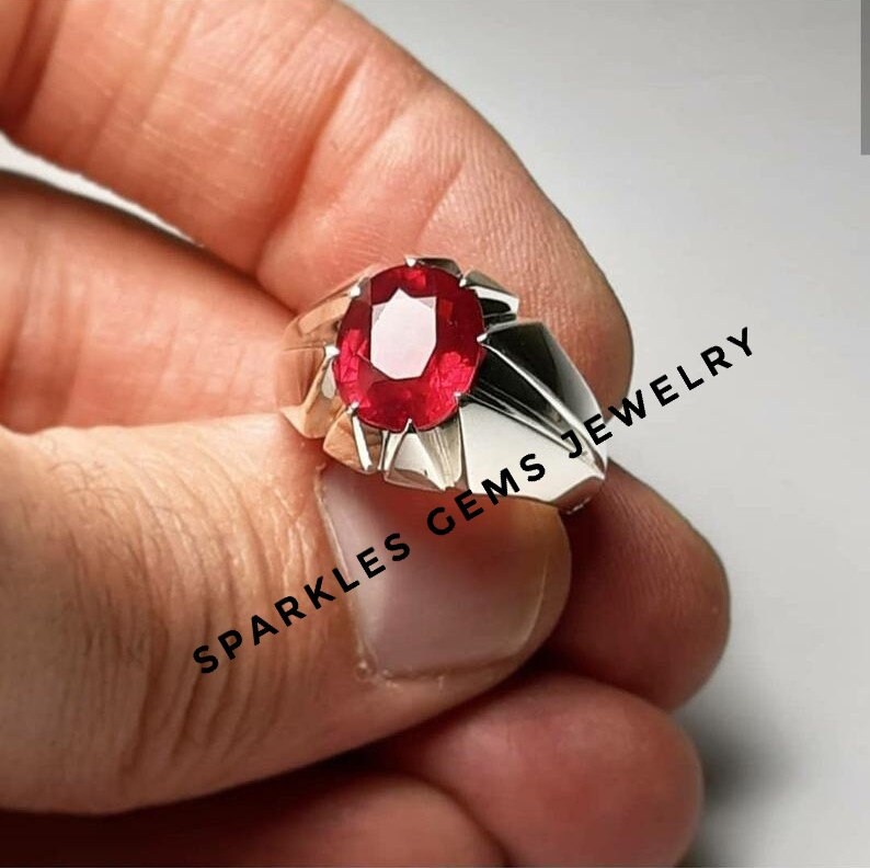 Natural Ruby Men's Ring in 925 Sterling Silver Gold | Etsy