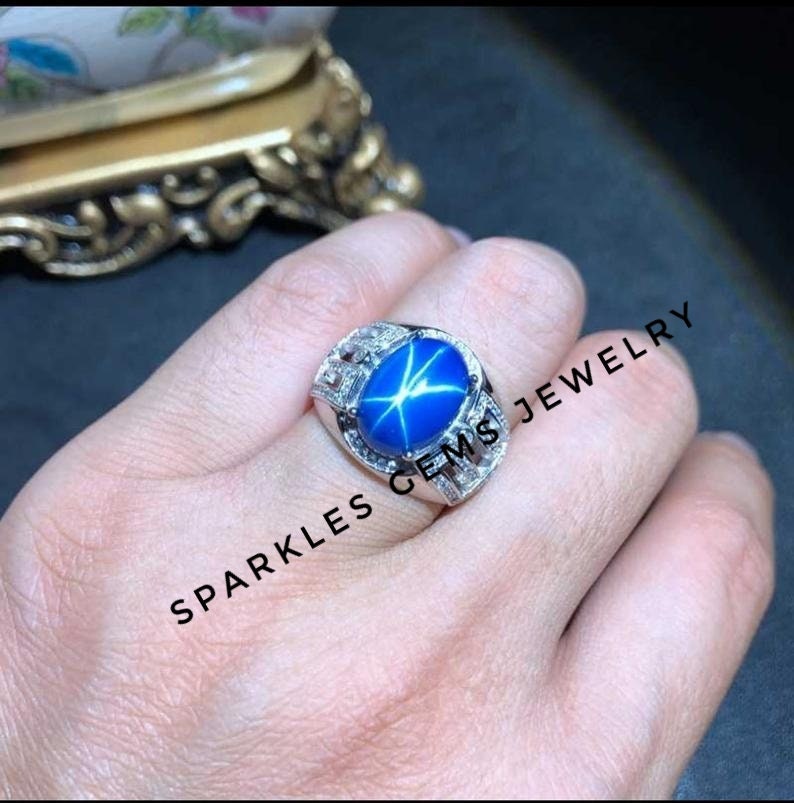 Weddings Landy Star Sapphire Ring Oval Cut 6 Star Ring Silver Ring For Women Blue Star Sapphire Ring,925 Sterling Silver Engagement Ring
