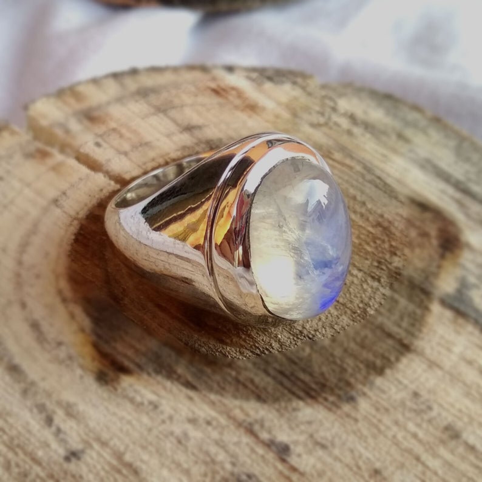 Natural Moonstone Ring For Man in 925 Solid Sterling Silver Etsy
