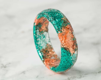 Resin Ring Copper Foil Glitter,  Green Resin Ring,  Engagement  Ring, Statement Rings, Minimal Resin Jewelry,  Band Resin Ring, Ring Jewelry