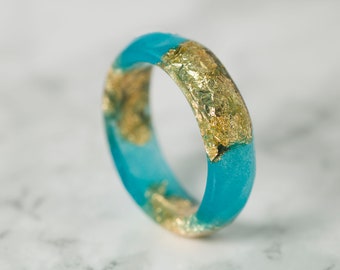 Anillos de resina azul verde, anillo para hombre, anillo de declaración, anillos de resina para mujeres, anillo de resina fina, banda de compromiso para mujer, anillo de declaración