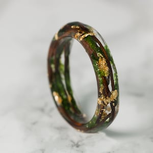 Birch bark Mens ring REAL Moss resin ring Wood resin ring Nature resin ring Boho ring Rustic ring  Green Forest Jewelry