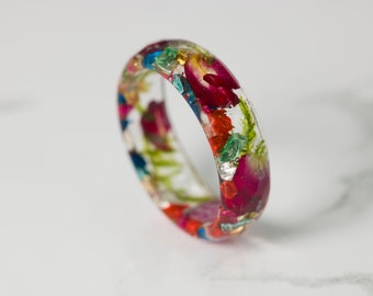 Resin Ring with Real Flower, Pressed Flower Ring, Ring Terrarium, Ring Real Moss, Botanical Resin Ring