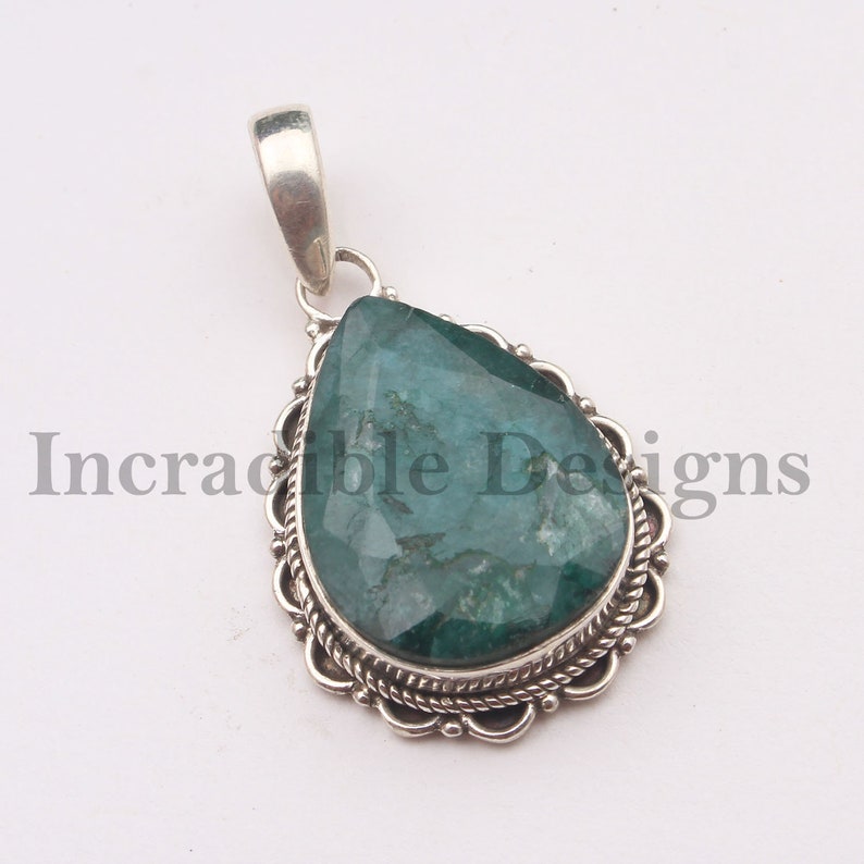 Emerald Vintage Pendant Designer Teardrop Necklace Dyed Emerald Gemstone Necklace Christmas Sale Solid 925 Sterling Silver Pendant