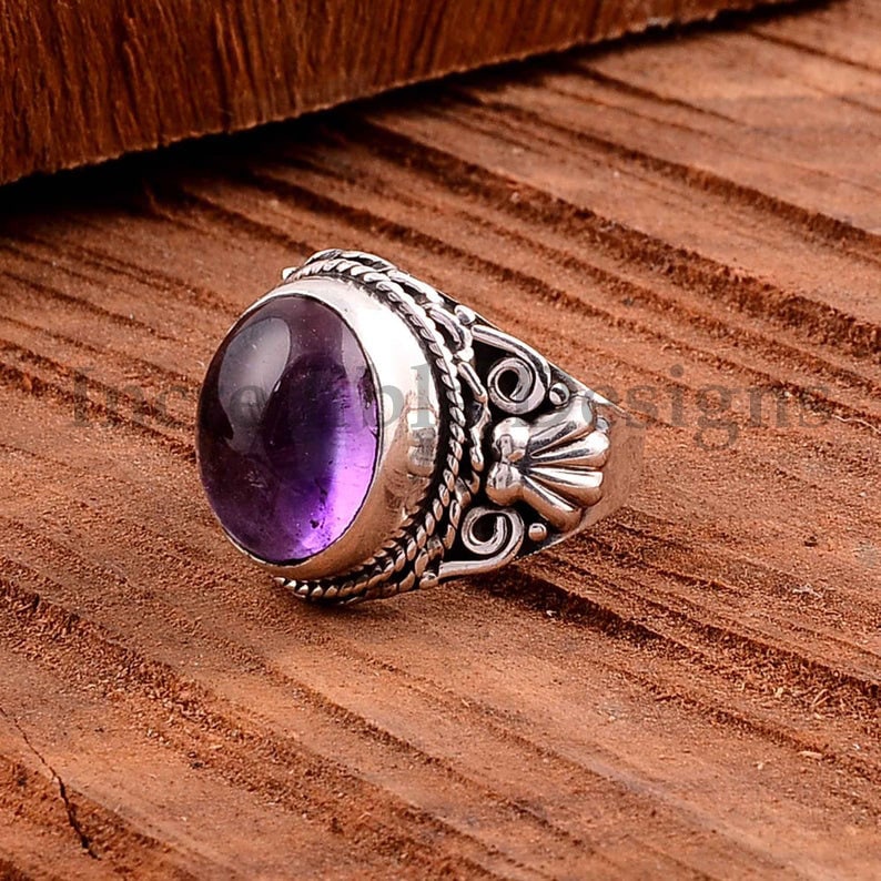 Natural Amethyst Ring Boho Ring Amethyst Gemstone Ring Amethyst Silver Ring 925 Silver Rings Oxidized Ring Oval Amethyst Ring