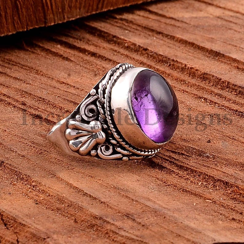 Natural Amethyst Ring Boho Ring Amethyst Gemstone Ring Amethyst Silver Ring 925 Silver Rings Oxidized Ring Oval Amethyst Ring