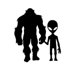 Bigfoot Alien Decal: Sasquatch Holding Alien Hand