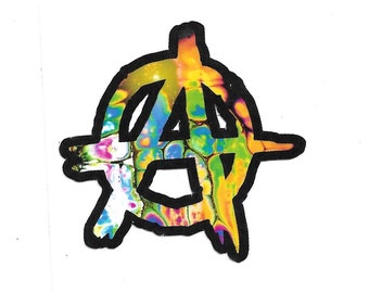 Psychedelic Anarchy Symbol Sticker: Laminated Cut-Out Design