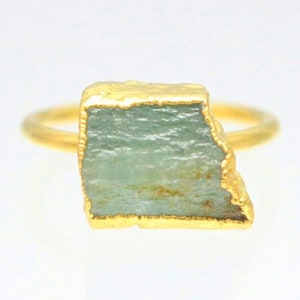 Raw Aquamarine Ring, Natural Raw Aquamarine Gold Ring, 14K Gold Aquamarine Ring, Genuine Raw Aquamarine Ring, March Birthstone Ring