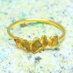 5 つの天然シトリン リング、天然天然シトリン リング、ゴールド リング、14K ゴールド リング、シトリン トパーズ リング、エンゲージ リング、11 月の誕生石リング
