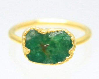 Raw Emerald Ring, Natural Raw Green Emerald Gold Ring, 14K Gold Emerald Ring, Genuine Raw Emerald Ring, May Birthstone Ring, Gold Ring