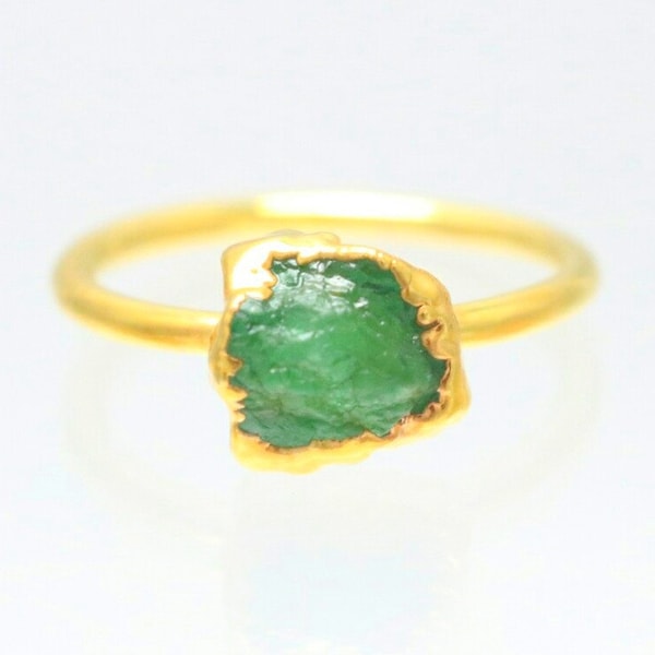 Raw Emerald Ring, Natural Raw Green Emerald Gold Ring, 14K Gold Emerald Ring, Genuine Raw Emerald Ring, May Birthstone Ring, Gold Ring