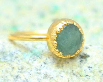 Raw Aquamarine Ring, Natural Aquamarine Gold Ring, Boho Gold Ring, Aquamarine Ring, Engagement Ring, March Birthstone Ring, Stacking Ring