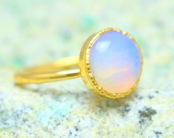 Raw Opalite Ring, Opalite Gold Ring, Boho Opal Ring, Engagement Ring, Birthstone Ring, Opal Gold Ring, Stacking Ring, Minimalist Gold Ring