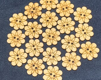 Botões de costura de madeira, botões artesanais de 19 mm, botões de dois furos, botões de flores antigos, botões de tecido sofisticados, conjunto de 10 e 20 peças