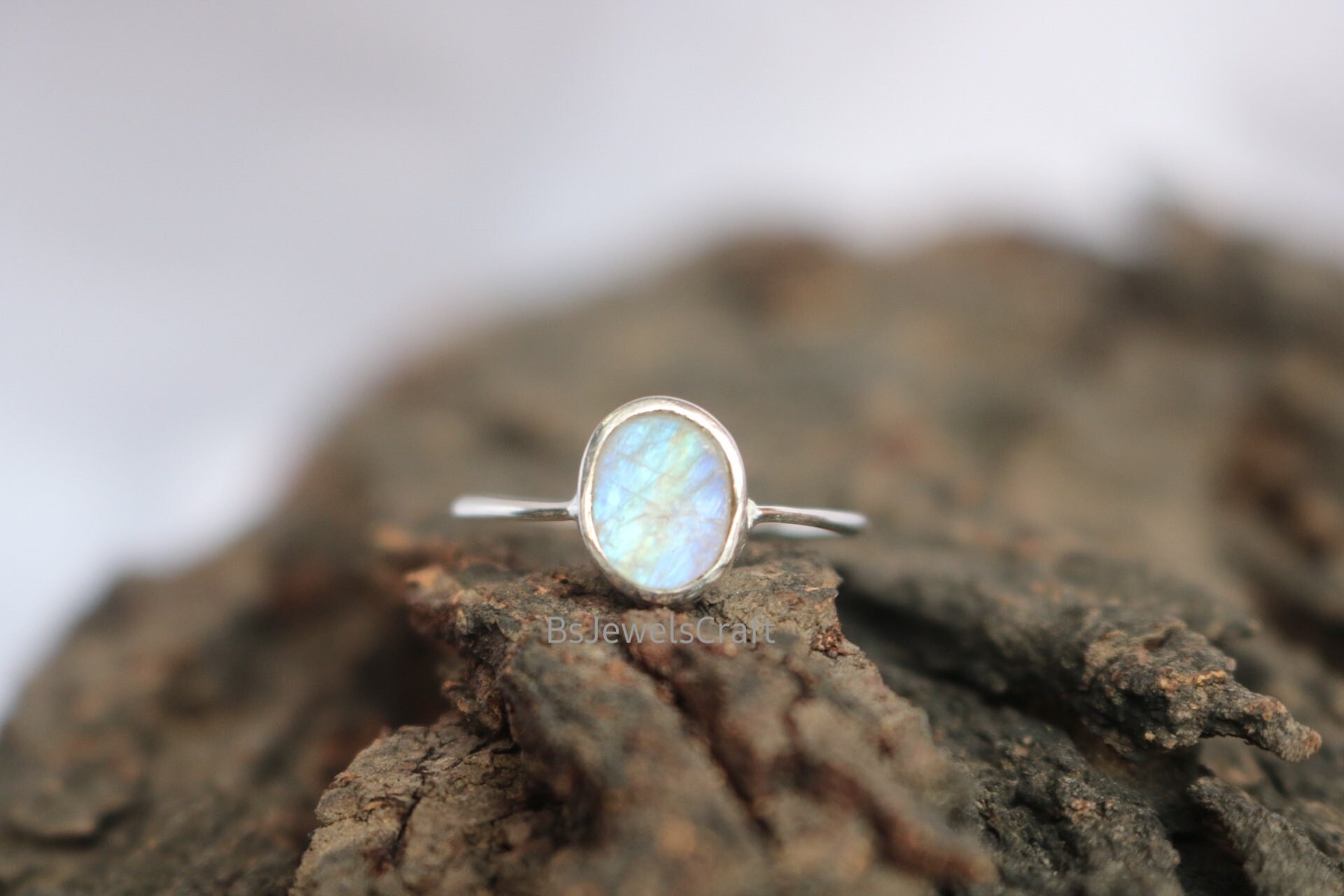 Raw Moonstone Ring, Natural Raw Rainbow Moonstone Ring, 925