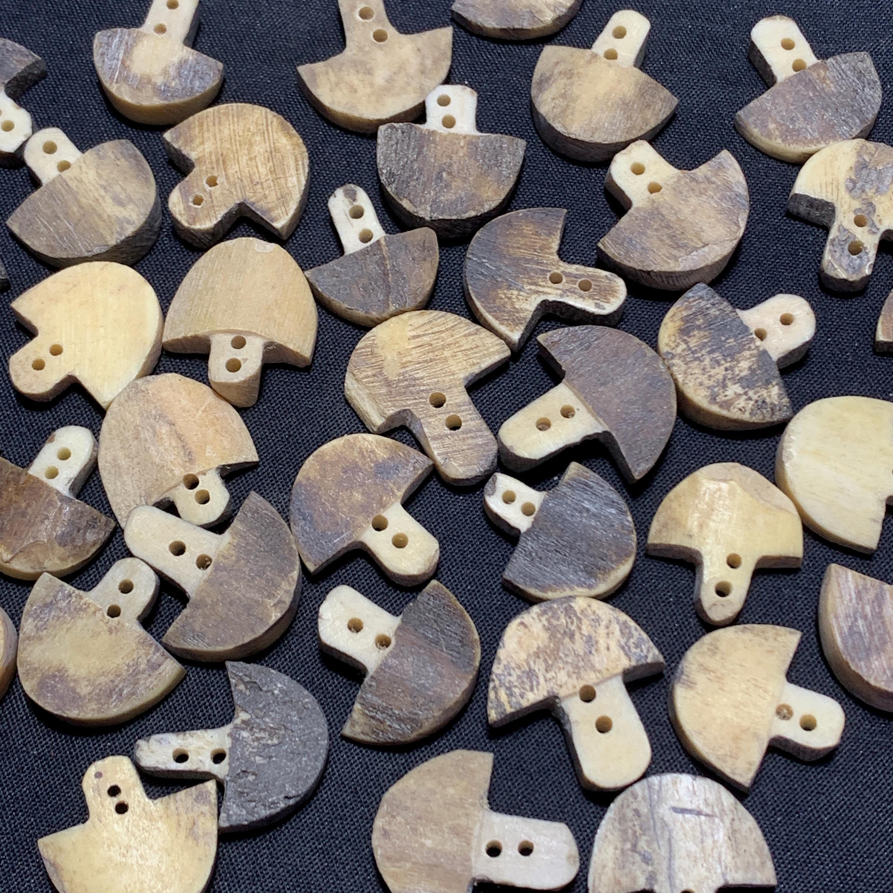 40 Pieces Natural Bone Buttons, Hand Carved Mushroom Buttons, 2 Hole ...