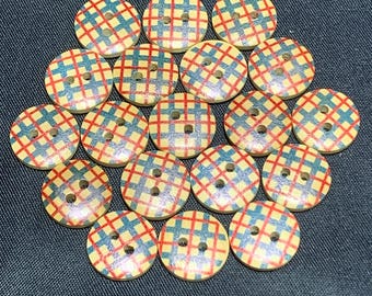 Botões de costura de madeira, botões artesanais de 15 mm, botões de dois furos, botões antigos, botões de tecido sofisticados, conjunto de 10 e 20 peças