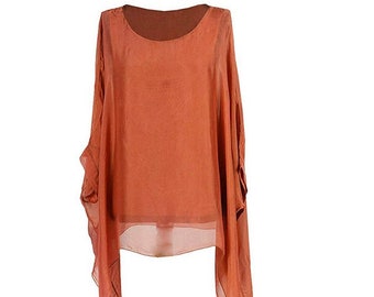 Silk Blouse 3/4 Sleeve Batwing Top Plus Size