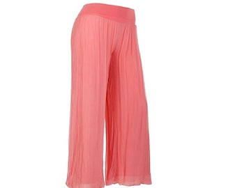 Wide Leg Silk Pants/Silk Palazzo Pants/Loose Pants/Plain Silk Flap Waist Puffball