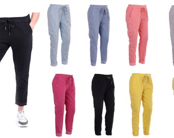 Women Ladies Lagenlook Italian Plain Elasticated waist With Pockets Magic summer joggers formal stylish Pants Trousers