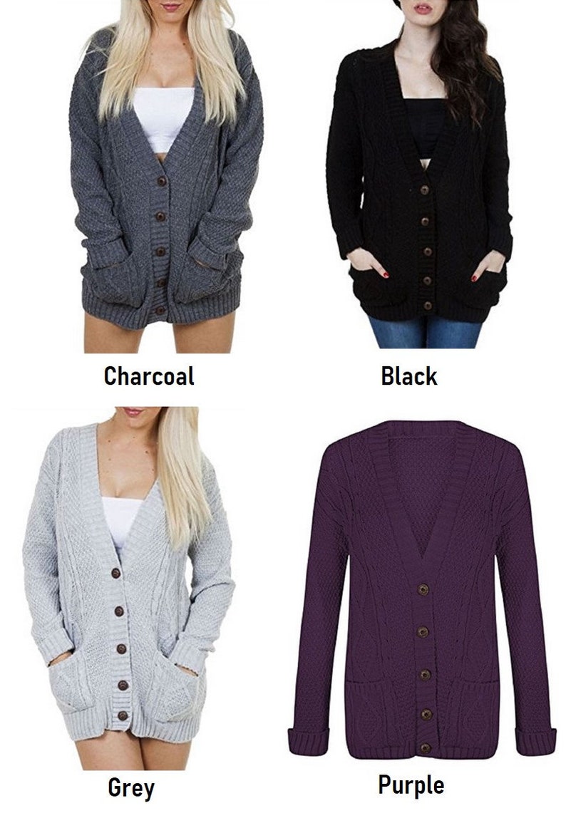 Women/'s Ladies Long Sleeve Pocket Cable Knit Chunky Cardigan