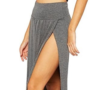 Femmes Double Split Maxi Longue Jupe Dames Plaine Basique Deux Fentes Latérales TAILLE 8-22 CHARCOAL