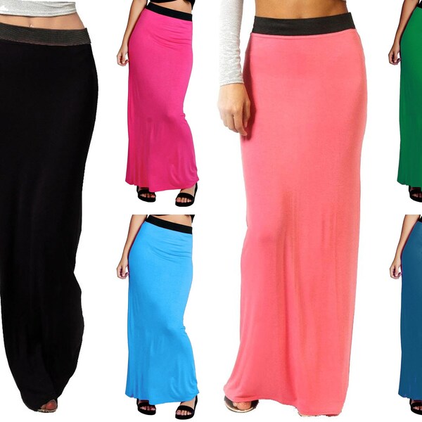 Women Ladies Elasticated Waist Flowy Summer Maxi Skirt 8-26