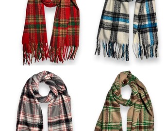 Printed Tartan Plaid Cashmere Blend Tassel End Soft Cute Warm Cosy Scarf