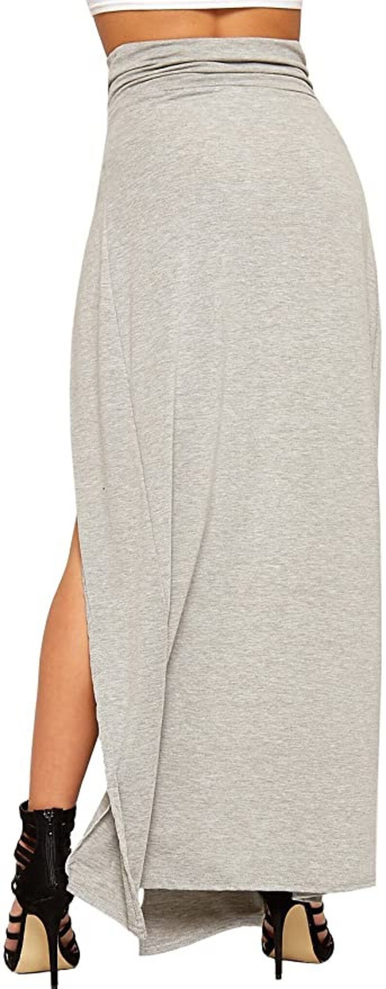 Femmes Double Split Maxi Longue Jupe Dames Plaine Basique Deux Fentes Latérales TAILLE 8-22 GREY