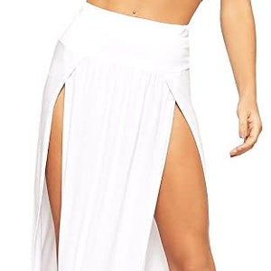 Womens Double Split Maxi Long Skirt Ladies Plain Basic Two Side Slit SIZE 8-22 WHITE