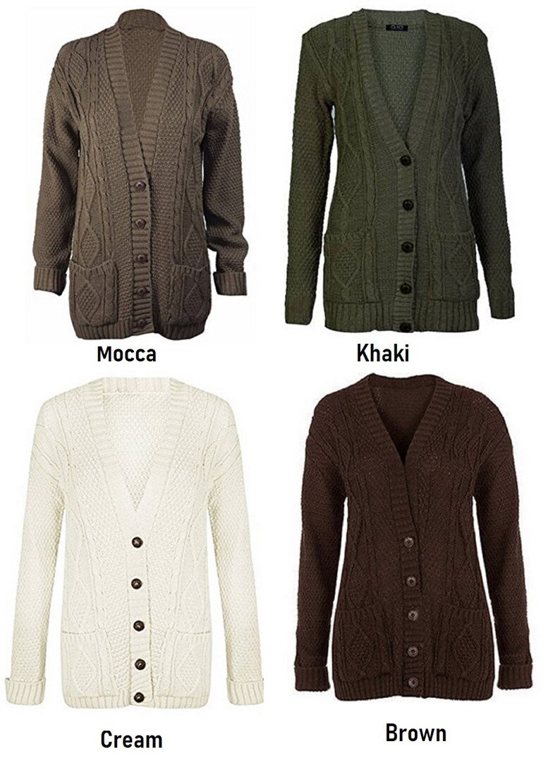 Women/'s Ladies Long Sleeve Pocket Cable Knit Chunky Cardigan