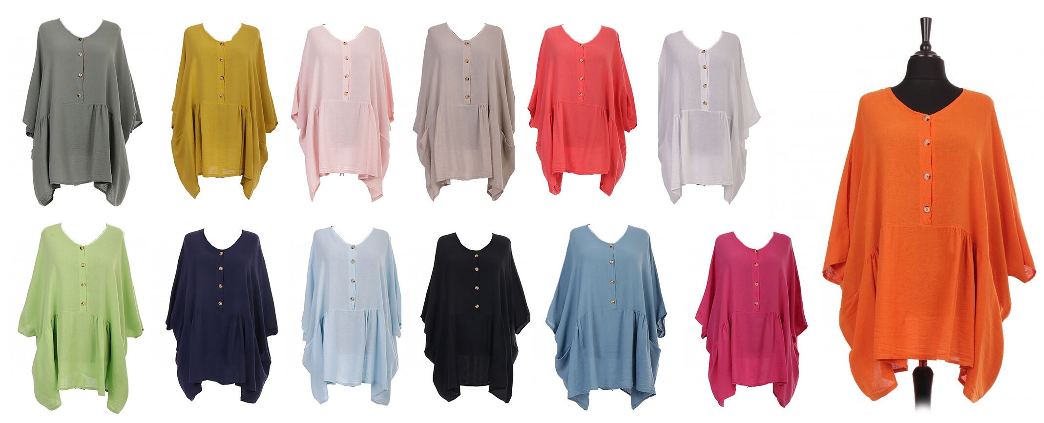 Women Italian Lagenlook Cotton Front Button Plus size Tunic With pock…