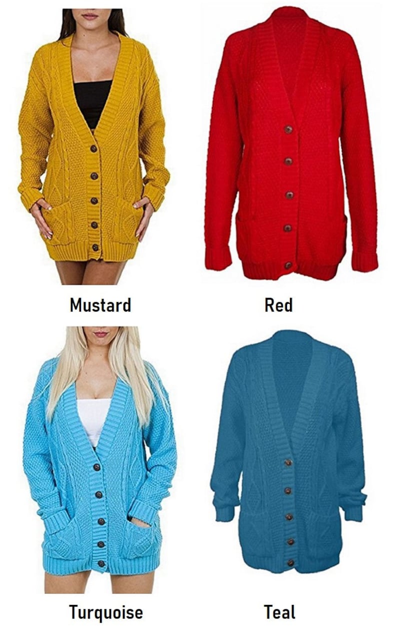 Women/'s Ladies Long Sleeve Pocket Cable Knit Chunky Cardigan