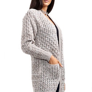 Womens Long Sleeve Pocket Open Front Marl Knitted Grey Beige Cardigan