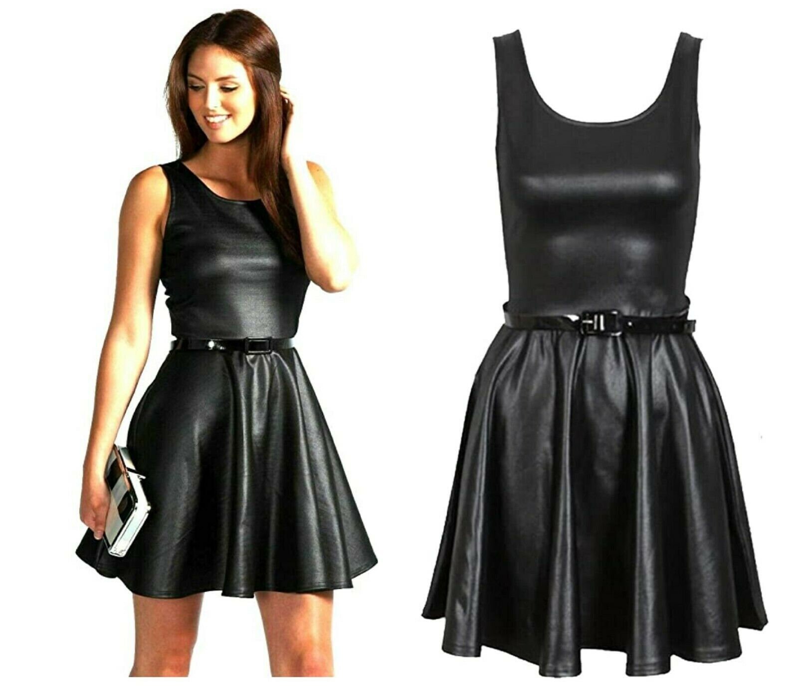 Leather look skater dress top