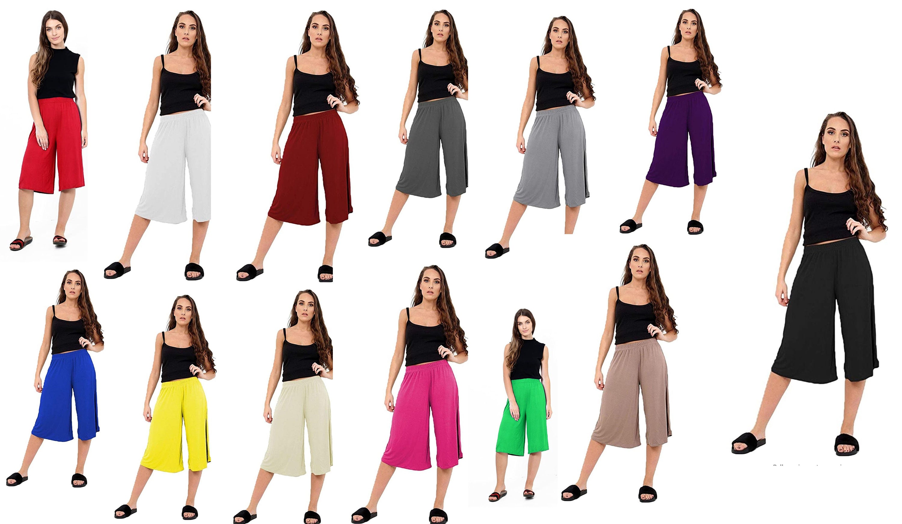 Womens 3/4 Cropped Capri Culotte Flowy 