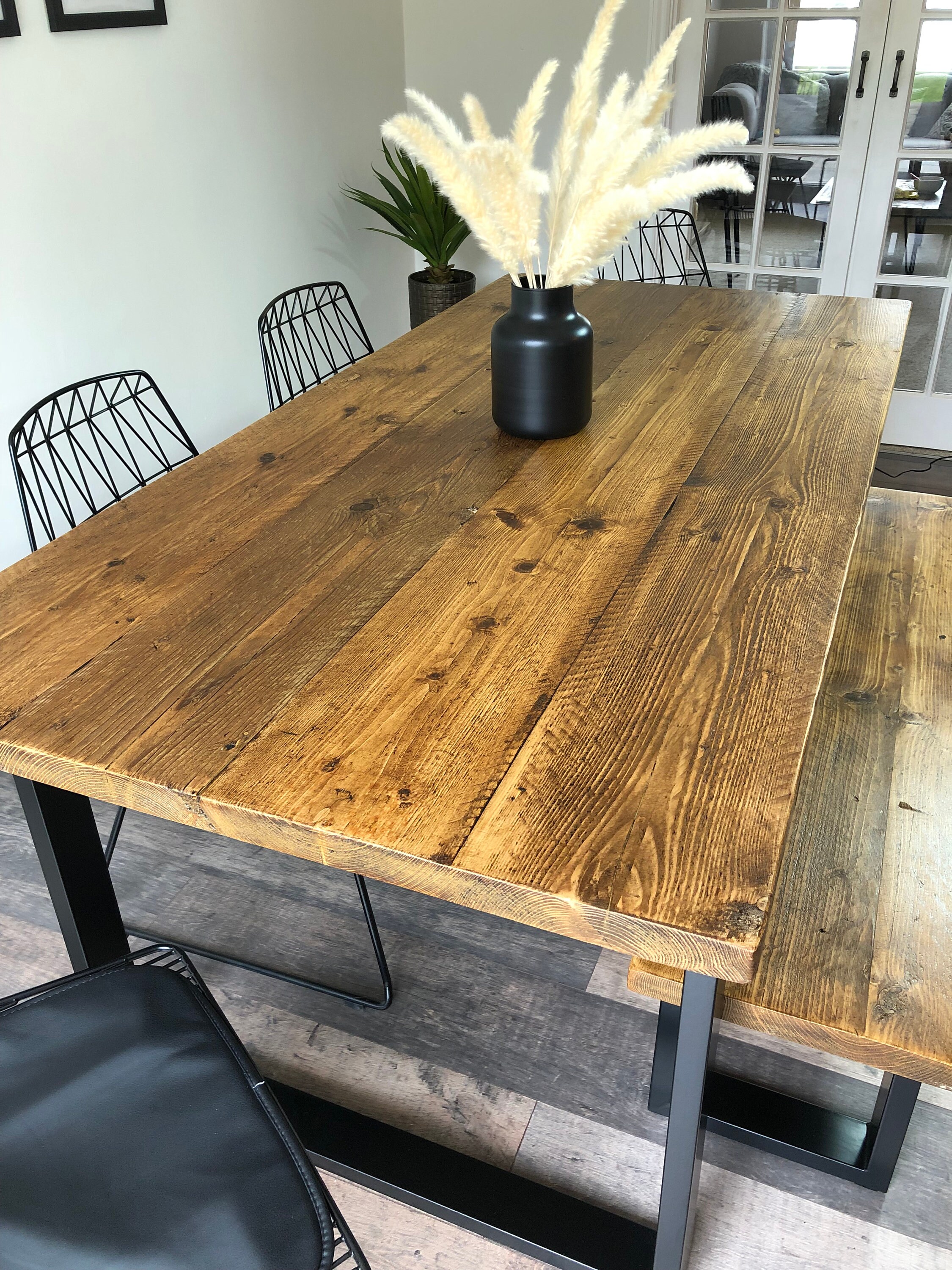 Reclaimed Wooden Dining Table and Bench Industrial Metal Etsy UK