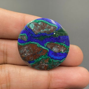 Beautiful Azurite Malachite Cabochon, Azurite Malachite Gemstone, Round Shape Gemstone, Polished Stone, 30x30x4mm, 33Ct