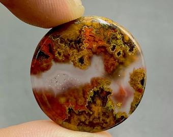 Beautiful Seam Agate Cabochon, Moroccan Seam Agate Gemstone, Round Shape Gemstone, Polished Stone, 27x27x5mm, 32Ct