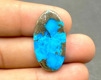 Beautiful Pyrite Turquoise Cabochon, Blue Turquoise With Pyrite Inclusion, Oval Shape Gemstone, 30x16x4mm, 19Ct