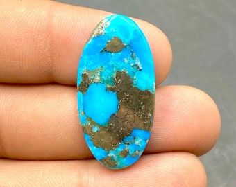 Beautiful Pyrite Turquoise Cabochon, Blue Turquoise With Pyrite Inclusion, Oval Shape Gemstone, 31x16x4mm, 19Ct