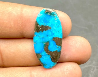 Beautiful Pyrite Turquoise Cabochon, Blue Turquoise With Pyrite Inclusion, Oval Shape Gemstone, 31x15x4mm, 18Ct