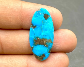 Beautiful Pyrite Turquoise Cabochon, Blue Turquoise With Pyrite Inclusion, Oval Shape Gemstone, 32x15x4mm, 18Ct