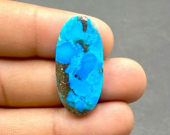Beautiful Pyrite Turquoise Cabochon, Blue Turquoise With Pyrite Inclusion, Oval Shape Gemstone, 32x15x4mm, 17Ct