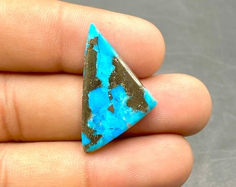 Beautiful Pyrite Turquoise Cabochon, Blue Turquoise With Pyrite Inclusion, Triangle Shape Gemstone, 31x18x4mm, 15Ct